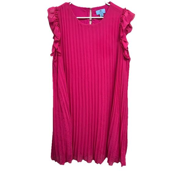 CECE Ruffle Pleated Shift Dress Womens Size 1X Bright Rose Lined - Picture 2 of 9